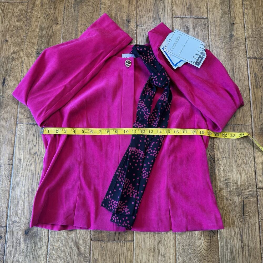 VTG Leslie Fay 2 Pc Pantsuit Fuchsia Pink Jacket & Black Pants Sz 16 NWT - Picture 11 of 13